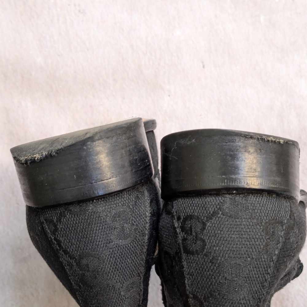 Gucci Horsebit Loafers Black Monogram Canvas Logo Women 7 B - Picture 12 of 16